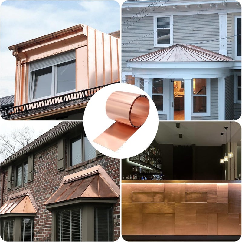 ELECTRAPICK Copper Flashing,26 Gauge(0.41mm) Thickness, 8in x 10ft, 99.95% Pure Copper Sheet Roll, Roofing Metal Flashing Roll for Contractors DIY Projects or Contractor - Image 3